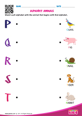 Match Alphabet Animals p to t